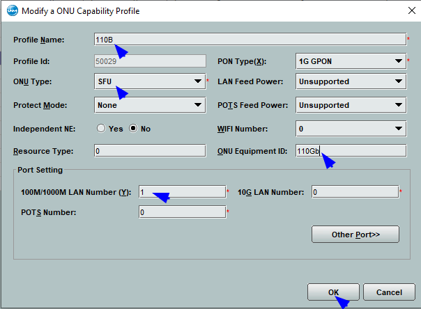 Criando o ONU Capability Profile