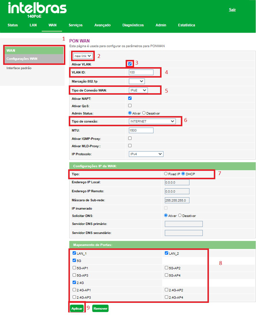 Configuração Wan DHCP