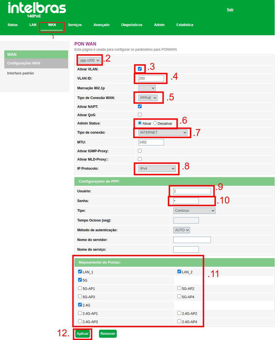 Configuração PPPoE