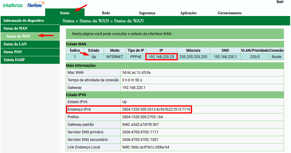 Status da WAN