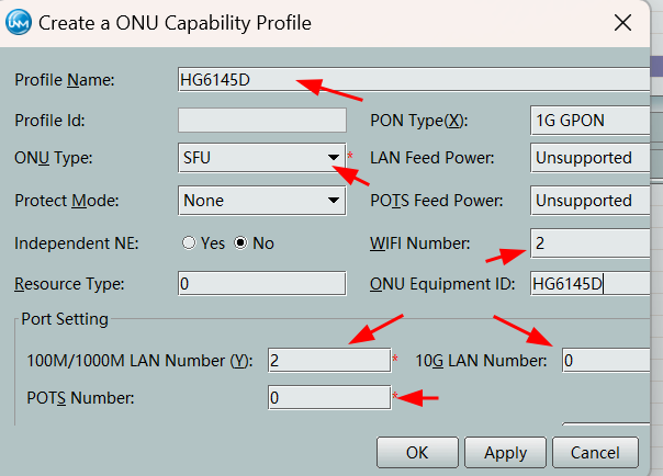 Criando o ONU Capability Profile