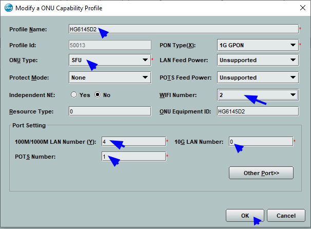 Criando o ONU Capability Profile