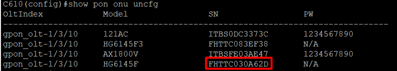 Lista de ONTs não configuradas