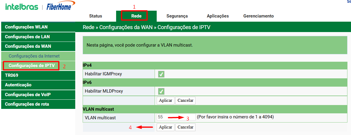 Configuração multicast vlan - IPTV