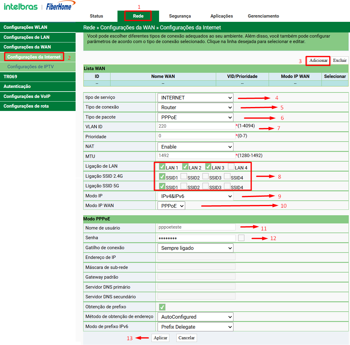 Configurando WAN PPPoE