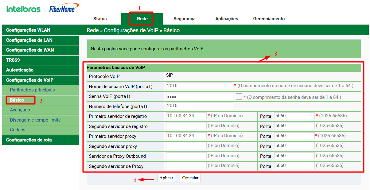 Configurando conta VoIP