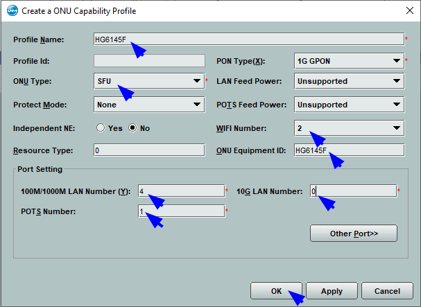 Criando o ONU Capability Profile