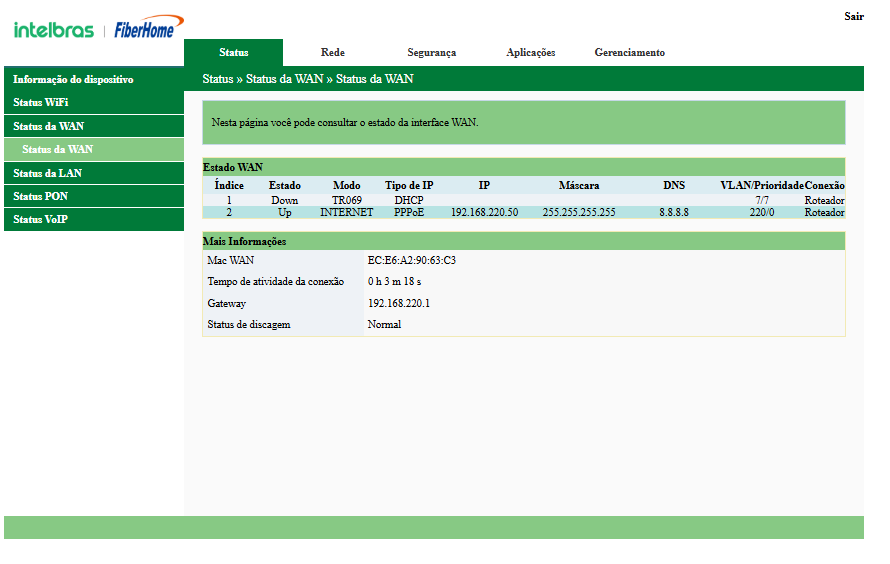 Status da WAN