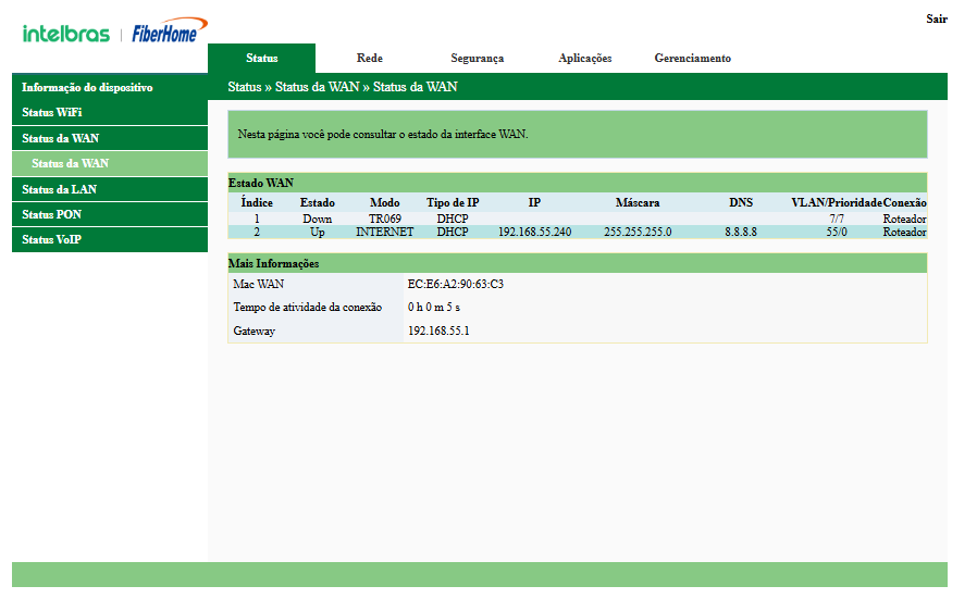 Status da WAN