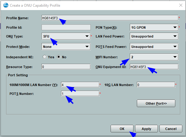 Criando o ONU Capability Profile