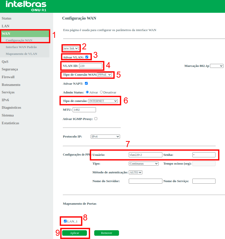 Configuração PPPoE