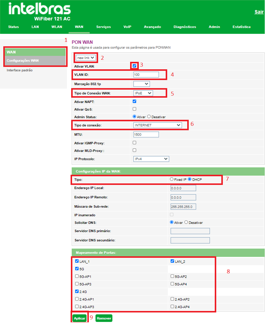 Configuração Wan DHCP