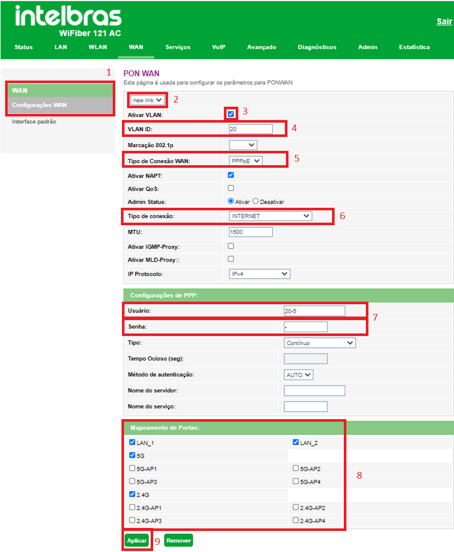 Configuração Wan PPPoE