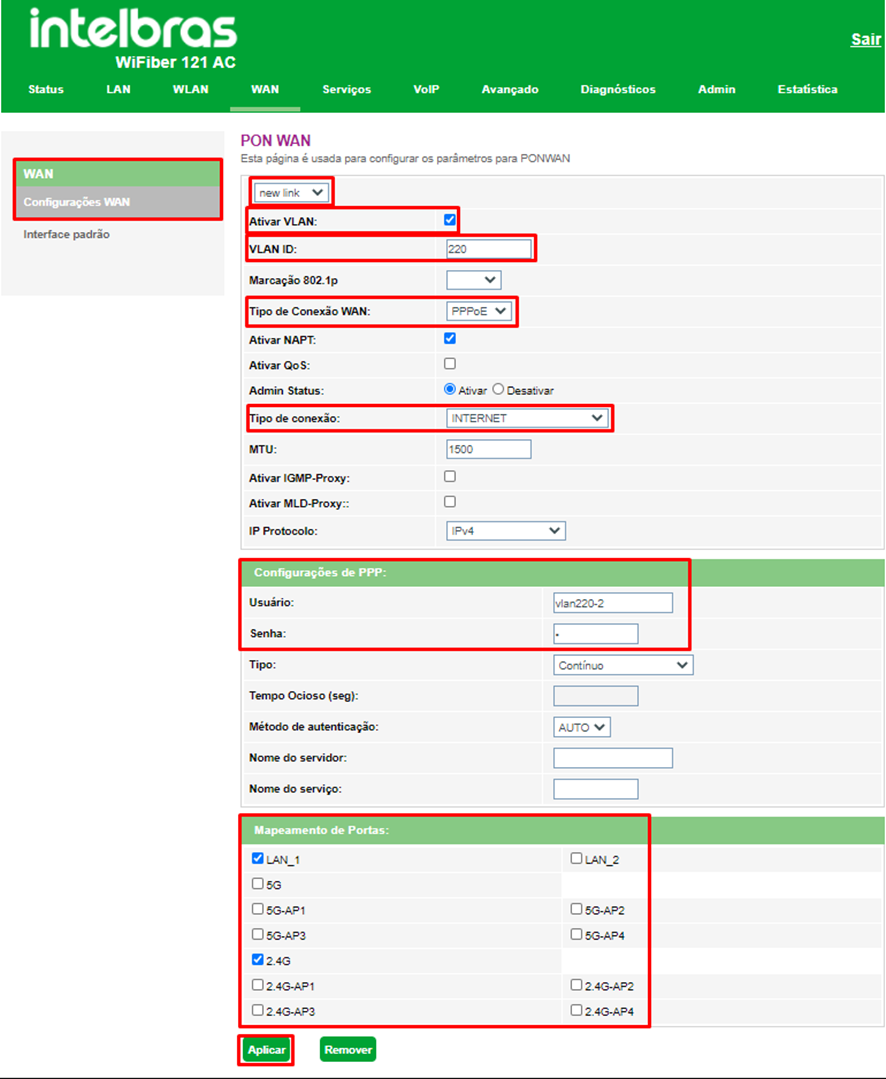 Configuração PPPoE