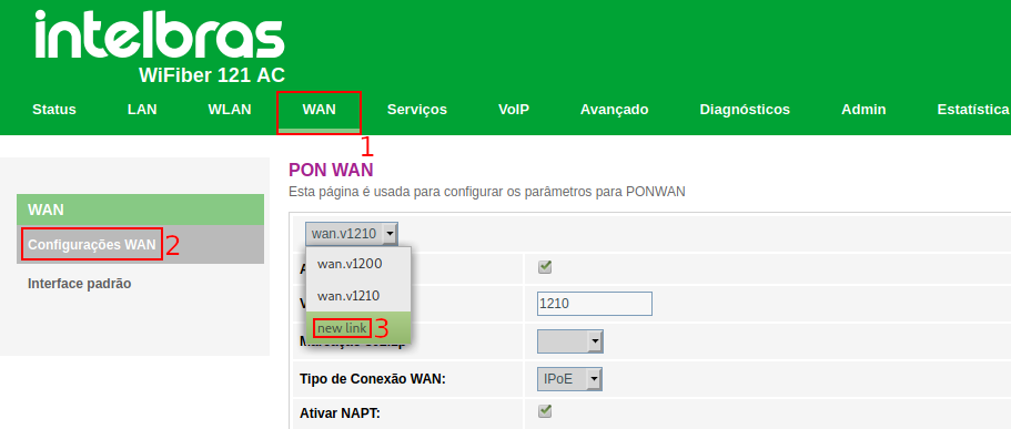 Criando interface WAN