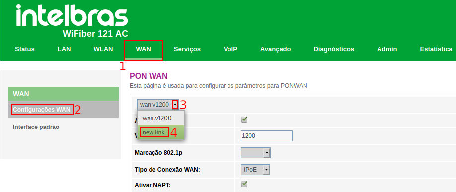 Criando interface WAN