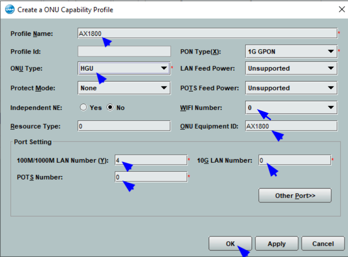 Criando o ONU Capability Profile