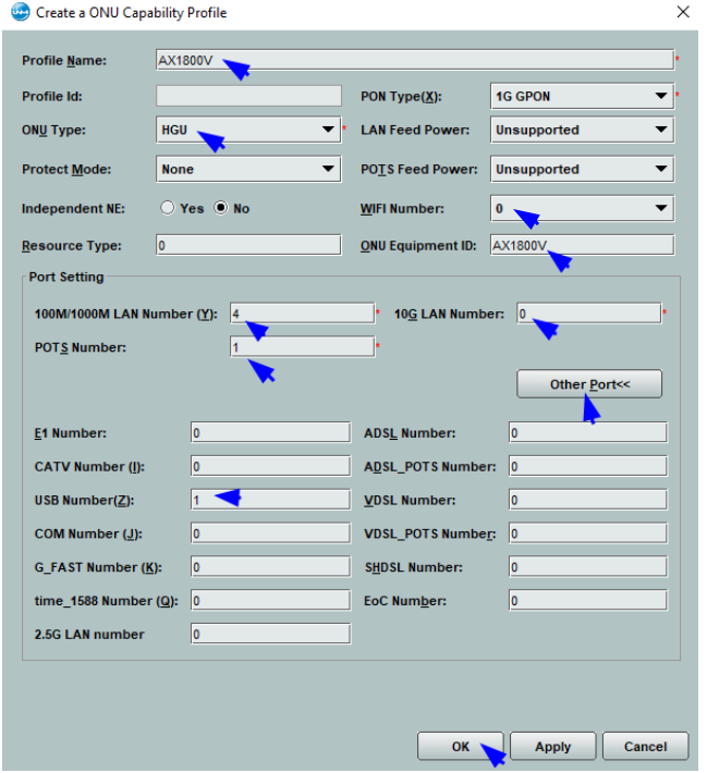 Criando o ONU Capability Profile