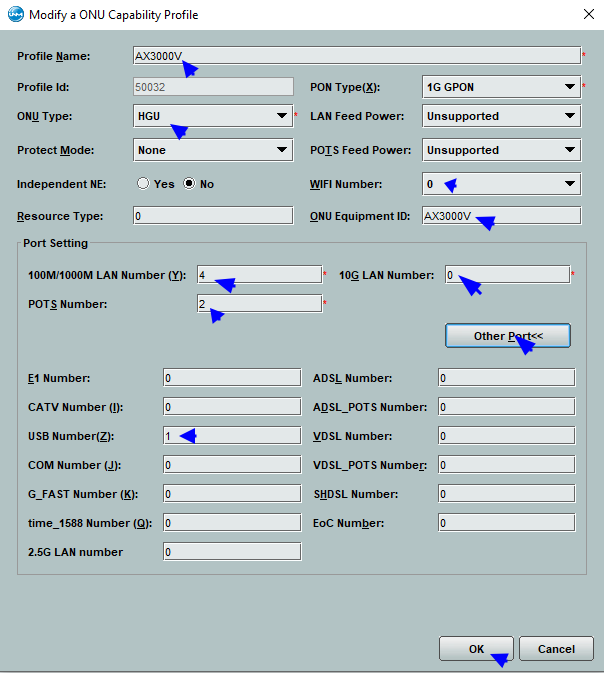 Criando o ONU Capability Profile